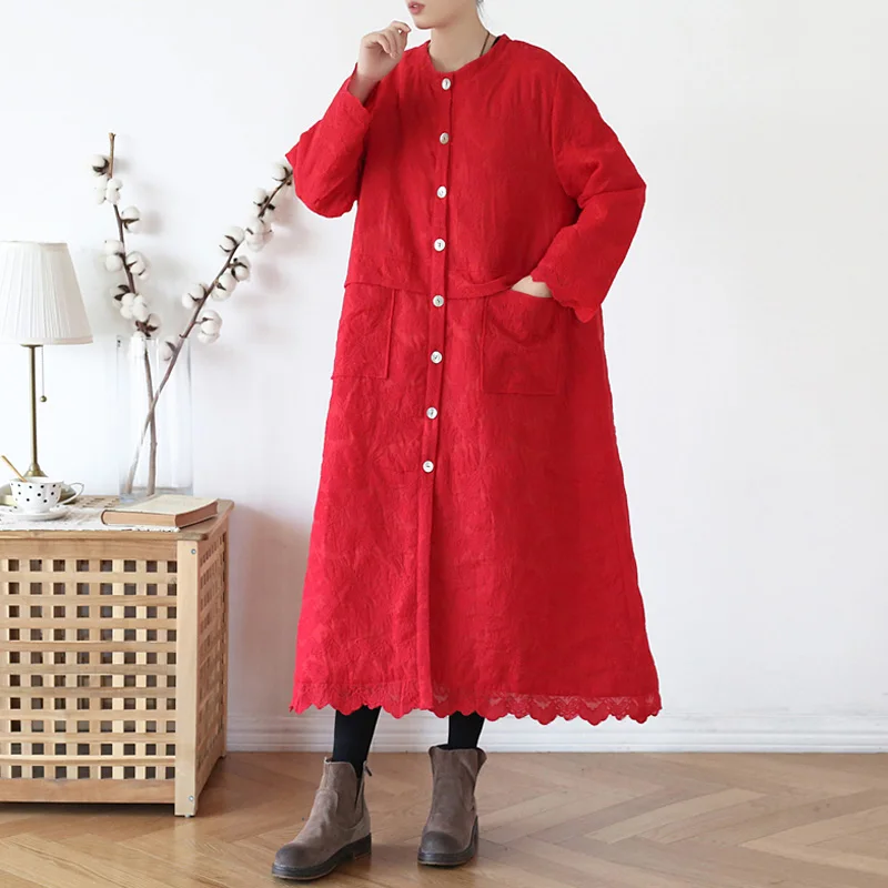 Женский Тренч с вышивкой ВИНТАЖНЫЕ пальто зима 2019 новинка круглый вырез длинный