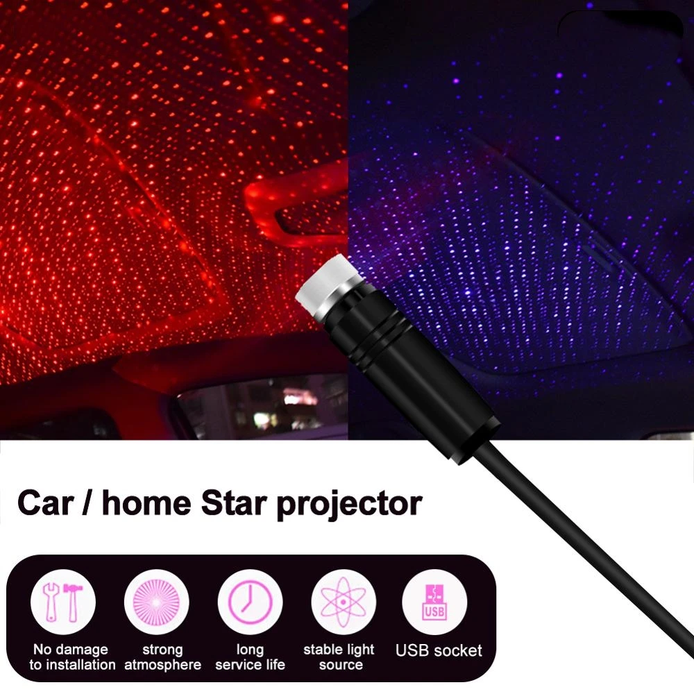 USB Plug And Play Мини Автомобильный интерьер крыши звезды атмосфера светильник