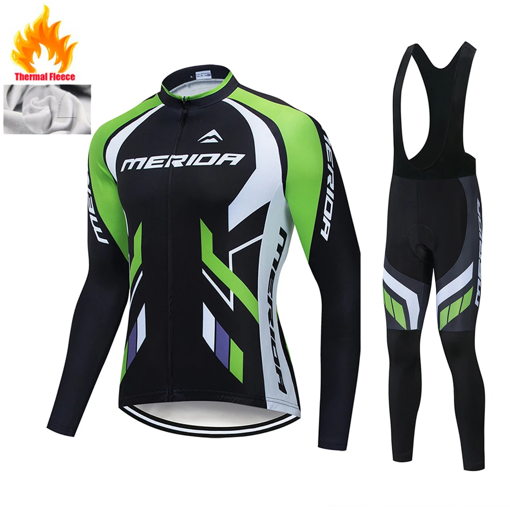 

MERIDA Winter Thermal Fleece Cycling Jerseys Set Bike Clothing Maillot Ropa Ciclismo Invierno Mountain Team Bicycle Clothes 2022