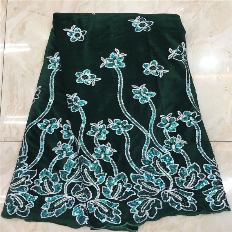 Новейшая нигерийская бархатная кружевная ткань с цветными блестками