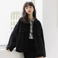 womens denim jacket black 2021 new autumn winter short coat fashionable loose casual harajuku style tooling all match jacket