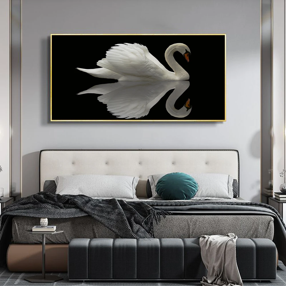 

Animal oil painting black and white swan landscape art canvas painting gift painting living room corridor home decoration mural