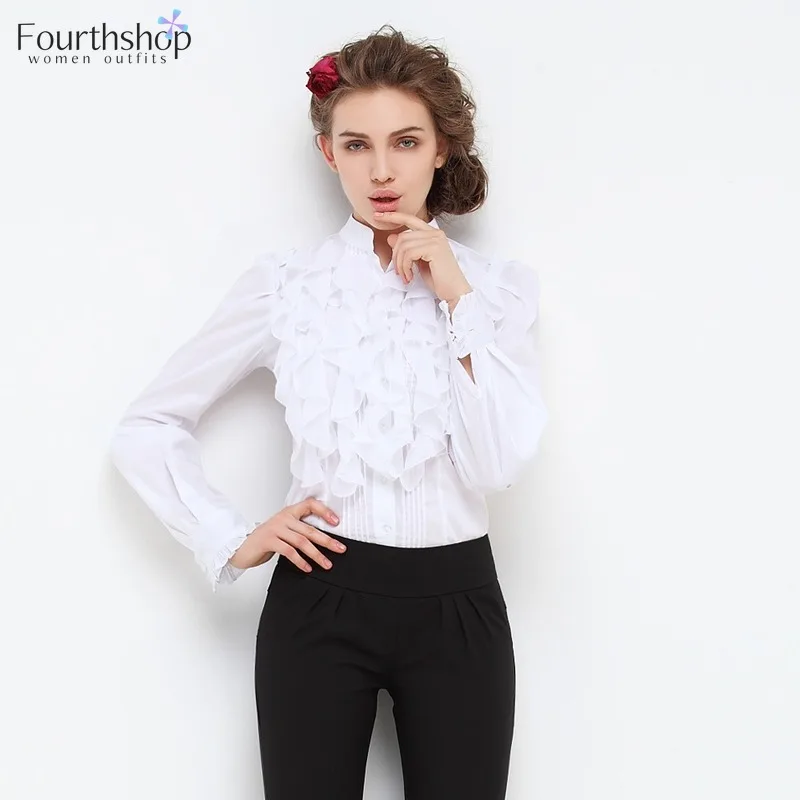 Боди женское с оборками облегающий Модный Топ длинным рукавом белая рубашка для