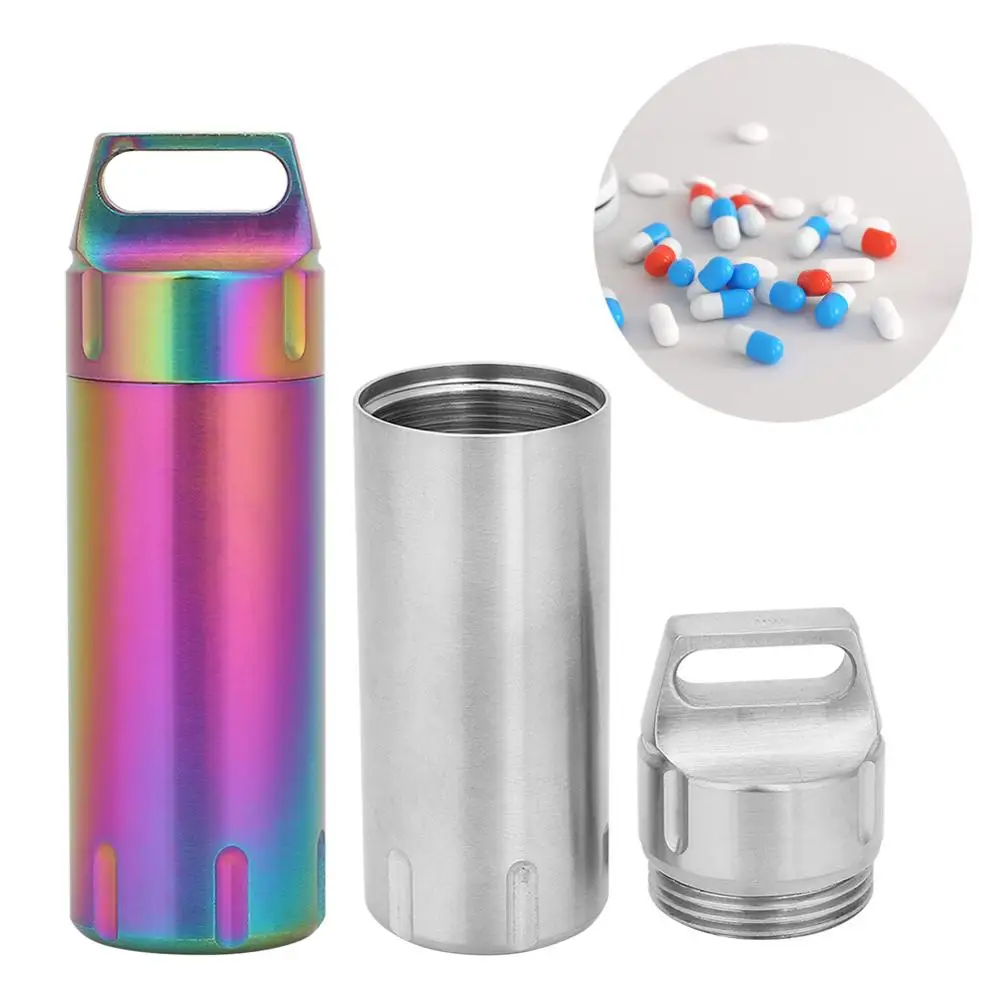 

Portable Stainless Steel Waterproof Anti-slip Pill Container Bottle Matched With Key Ring Elderly Out With Mini Medicine Bottle