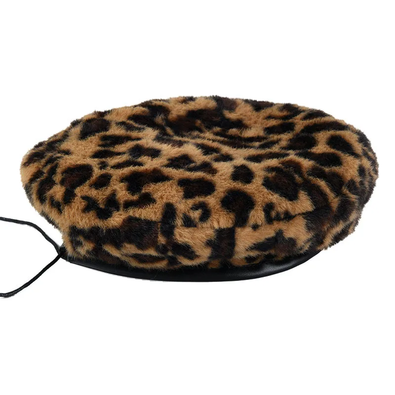Женский берет из кроличьего меха с леопардовым принтом | Аксессуары для одежды
