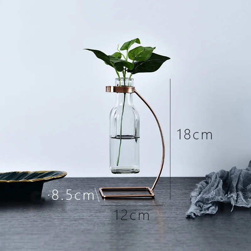 

Nordic Glass Vase Artificial Flower Hydroponic Vases Metal Flower Stand Test Tube Holder Cafe Restaurant Desktop Home Decoration