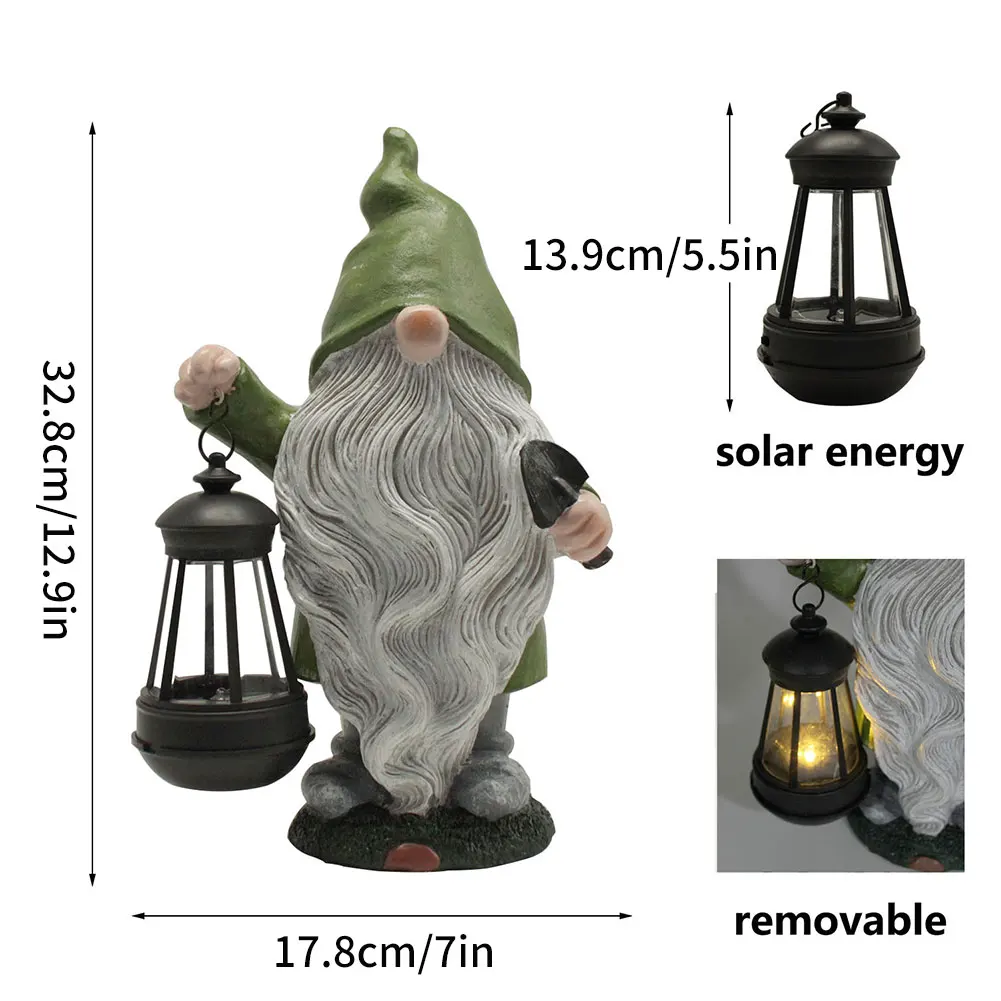 

Gnome Solar Garden Statues Flocking Resin Garden Gnome Figurine Crafts Solar Lantern Garden Ornaments For Yard Decorations