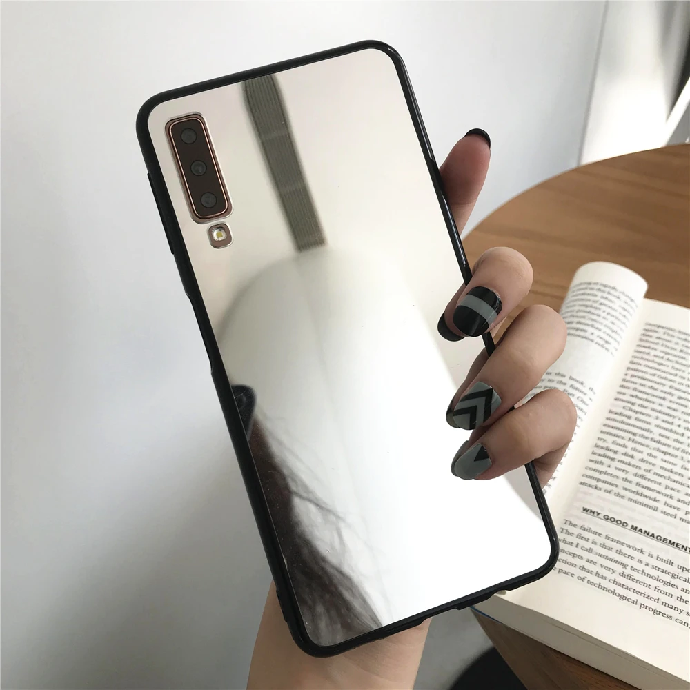 Black Bumper Mirror Plating Case For Samsung Galaxy A7 2018 Cover Silicone TPU Soft for J3 J5 J7 2016 J2 J4 J6 Prime |