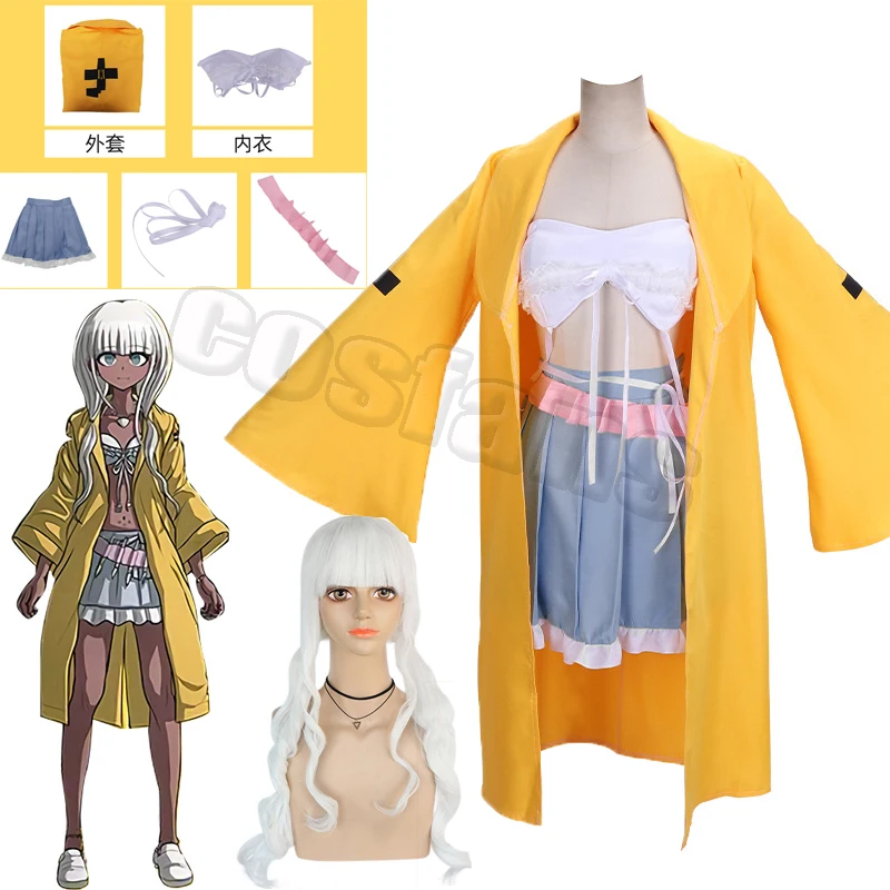 

Anime Danganronpa V3 Angie Yonaga Cosplay Costume Long Wig Top Skirt Trench Halloween Christmas Party Suit Halloween Cos Costume