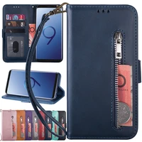 zipper leather wallet case with hand strap for samsung galaxy s21 s20 plusultra s20 fe s10 e s9 plus note 20 ultra 10 pluslite