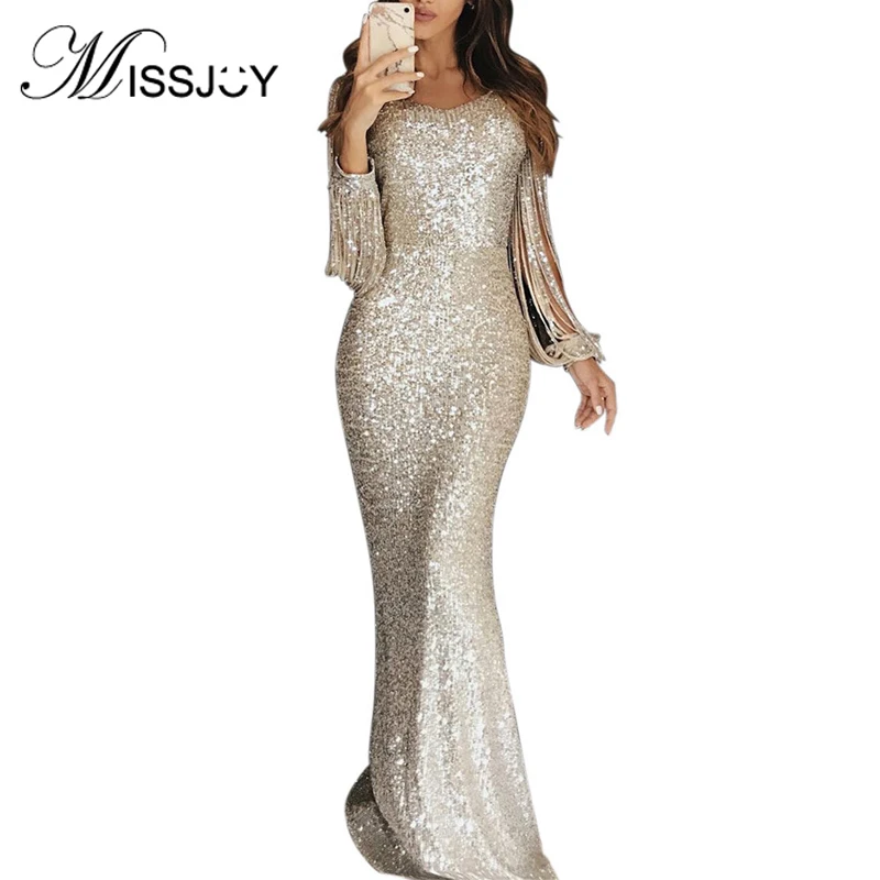 MISSJOY женское платье 2019 осеннее вечернее в пол элегантные тонкие однотонные