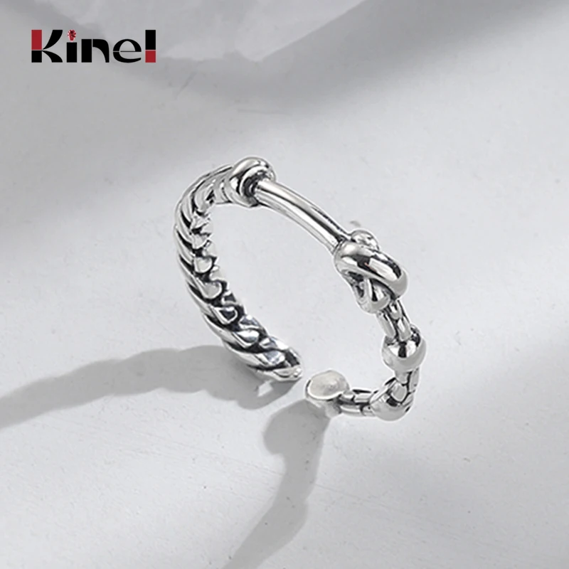 

Kinel Vintage Silver Geometric Simple Rings for Women Open Stackable Weaving Ring 925 Sterling Silver Fashion Jewelry