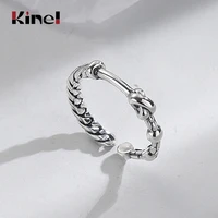 kinel vintage silver geometric simple rings for women open stackable weaving ring 925 sterling silver fashion jewelry