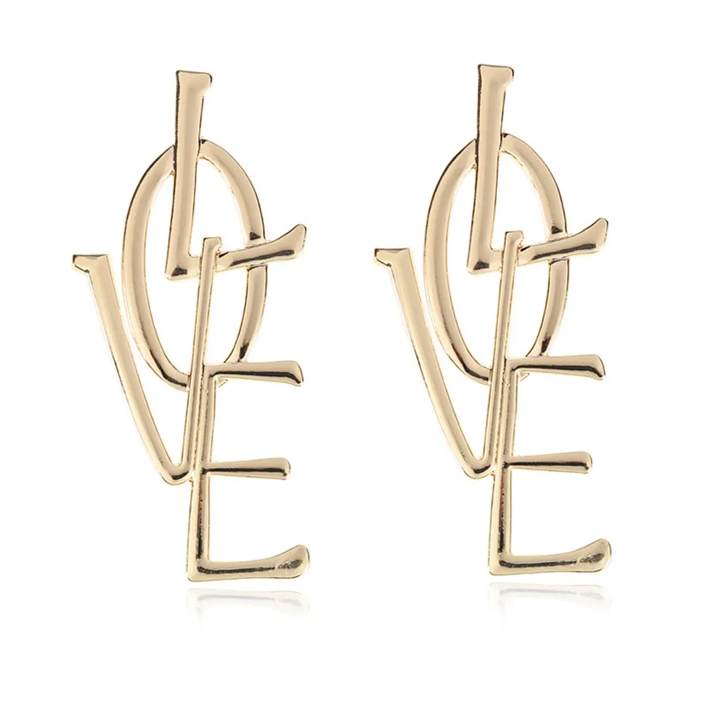 

2020 Personality Letter Love Stud Earrings For Women Metallic Hyperbole Girl Earring Delicate Gift Female Jewelry Earrings