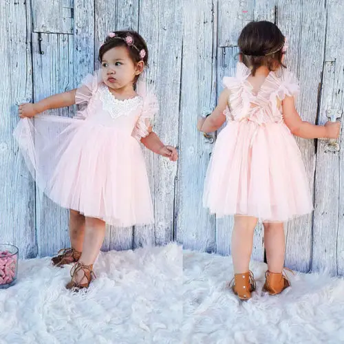 Boiiwant 2-6Y Adorable Kid Girl Baby Princess Dress Lace Floral Birthday Clothes Ruffle Sleeveless Tutu Tulle Party | Детская одежда и