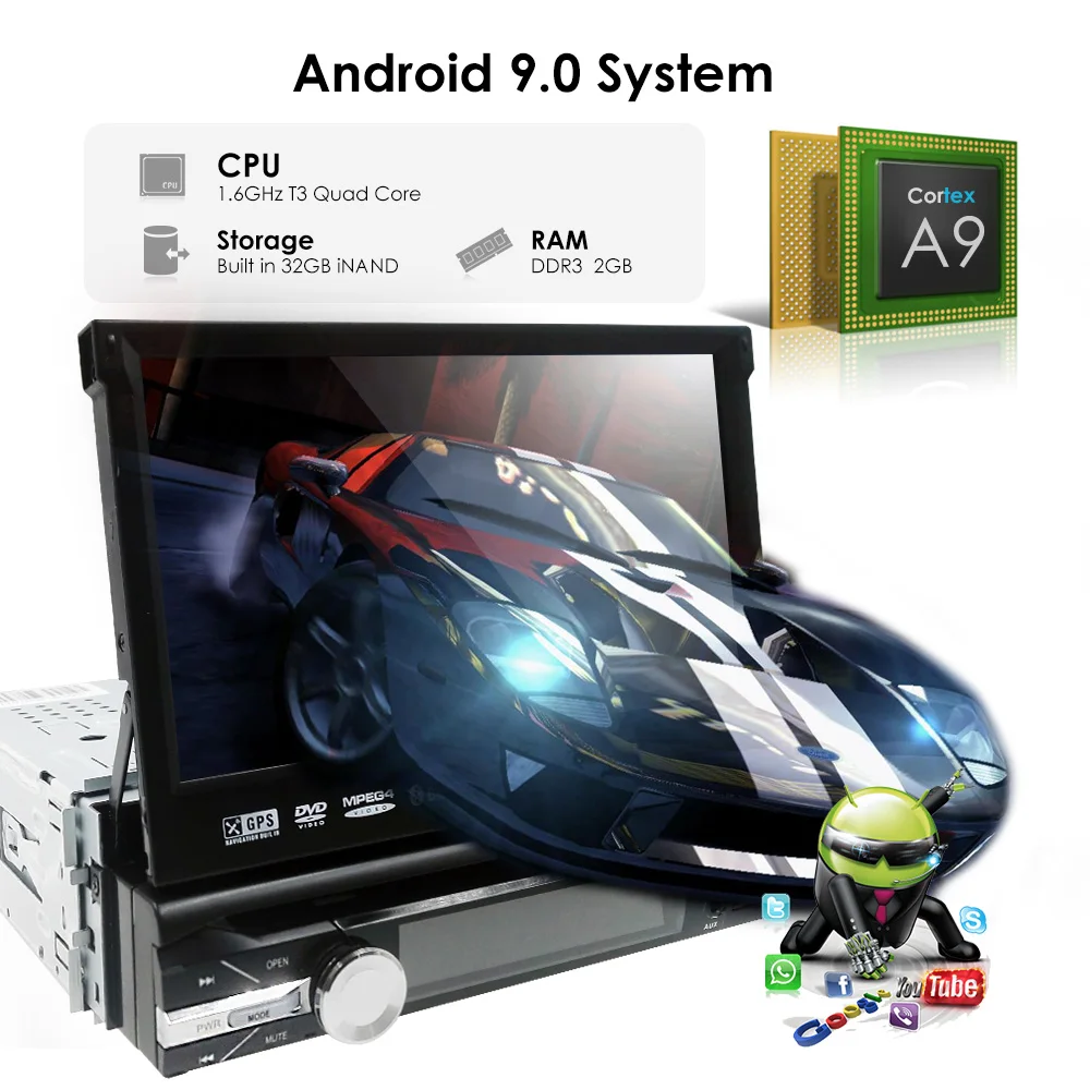 Универсальный 1 din Android 9,0 четырехъядерный автомобильный dvd-плеер gps Wifi BT Радио BT 2 Гб ram 32 ГБ rom Руль RDS