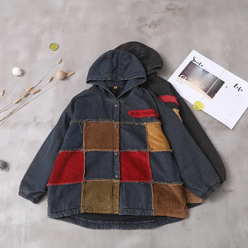 Утолщенная джинсовая рубашка зимняя новая свободная куртка с капюшоном