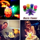 Двойной лотоса музыкальная свеча двойной цветок торт ко дню рождения на плоской подошве вращающийся электронная вращающийся Lotus лампы в форме свечи для детей подарок Вечерние