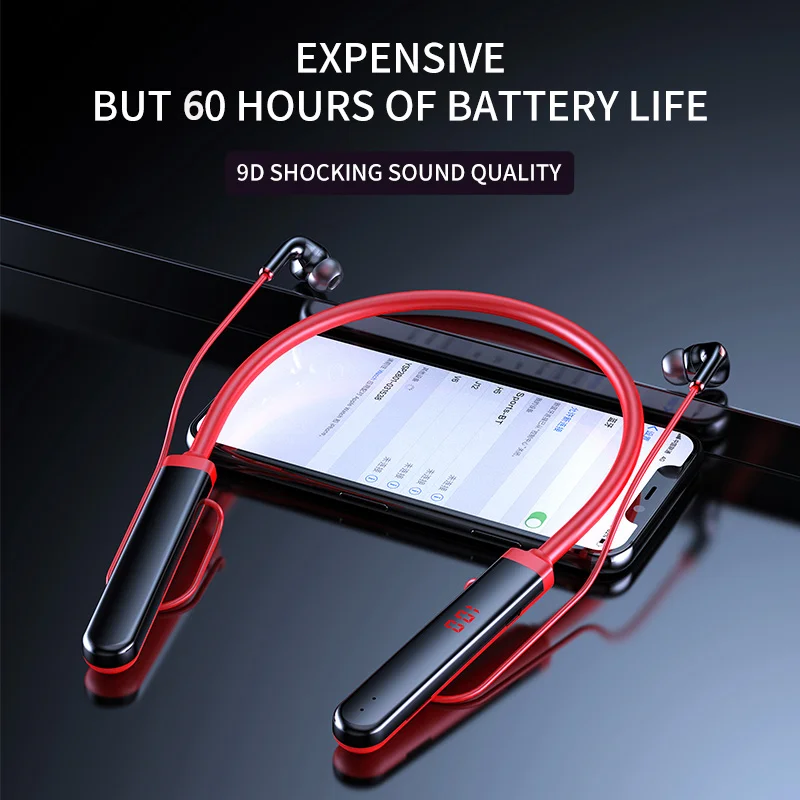 

600mah Bluetooth Neckband Headphone 5.0 Sport Earphones Magnetic Wireless Headset with TF Card Slot for Xiaomi iphone samsung