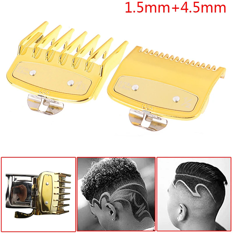 2pcs Guide Combs 1.5+4.5mm Gold Professional Cutting Guide Comb Hair Clipper Limit Comb With Metal Clip