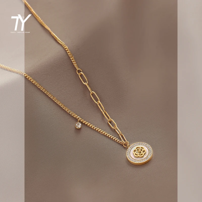 

2020 New Elegant Sexy White Shell Camellia Flower Short Necklace For Woman Fashion Gold Collar Chain Girl's Unusual Neck Chain