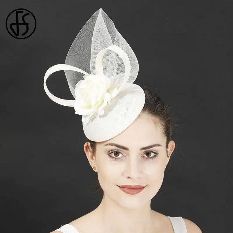 Женская шляпка с цветком FS белая заколкой для волос Коктейльная чайная вечерняя