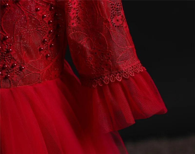

4-13T Lace Formal Evening Wedding Gown Tutu Princess Dresses Flower Girls Children Clothing Kids Birthday Party for Girl Dress