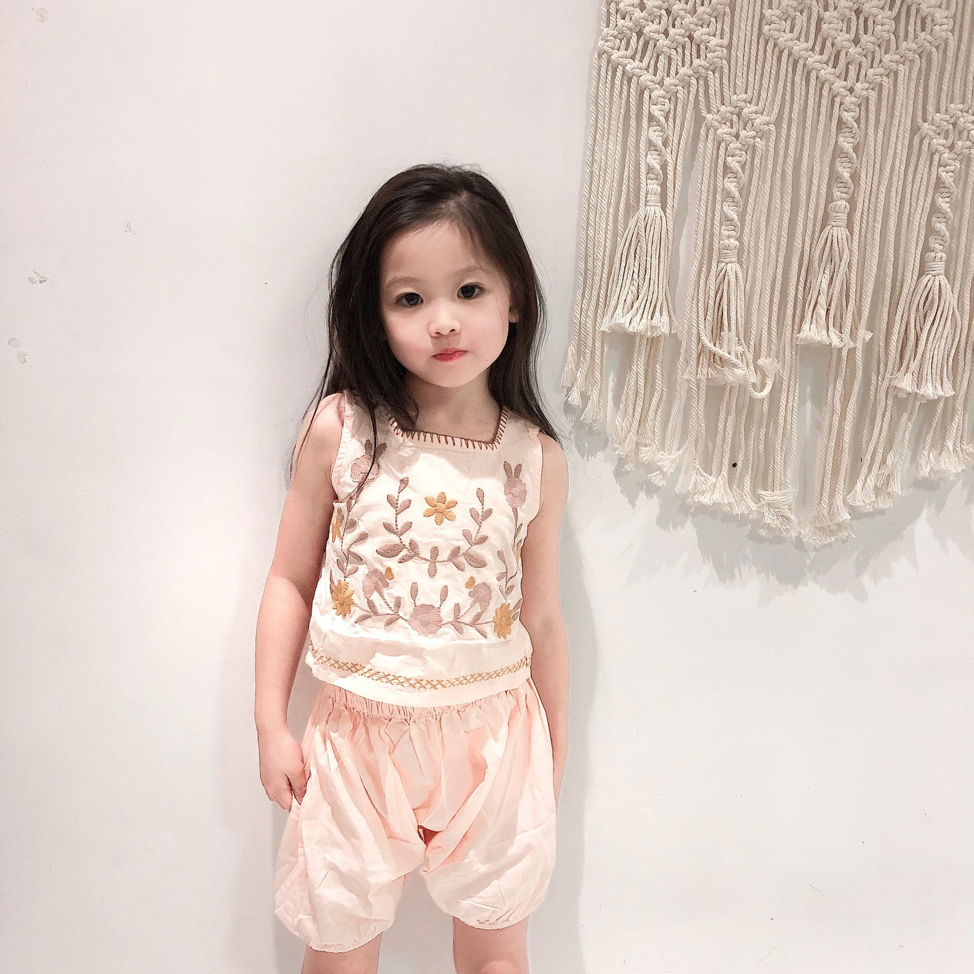 

girls set 2020 summer embroidered floral tops +shorts toddler kids clothing