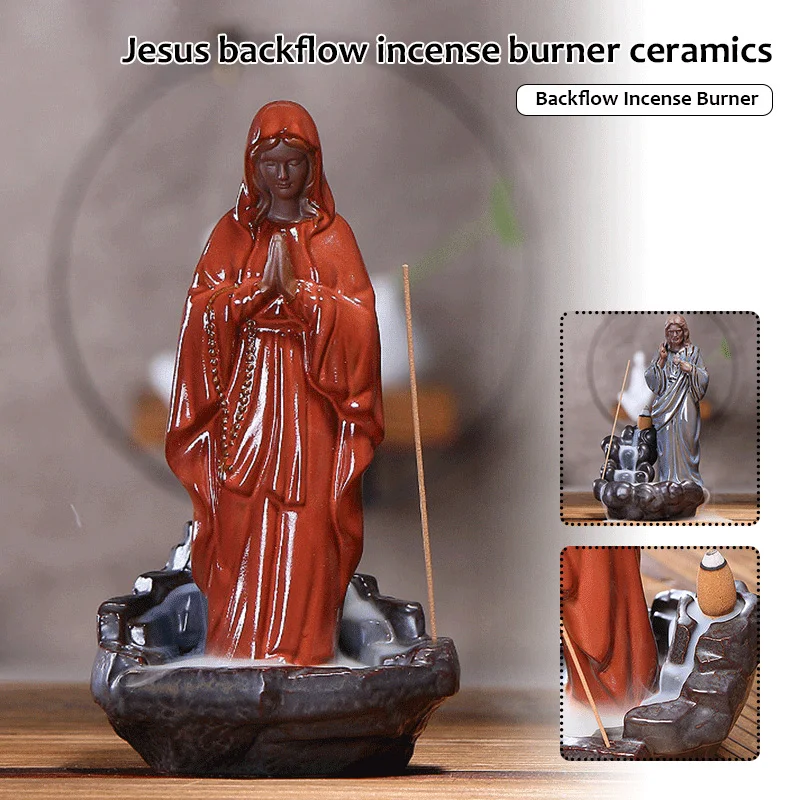 

Creatives Incense Burners Jesus Virgin Backflow Home Decoration Censer Religious Figurine For Home Ornament FBS889
