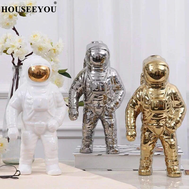 Золотая космическая Мужская скульптура астронавт модная ваза креативная