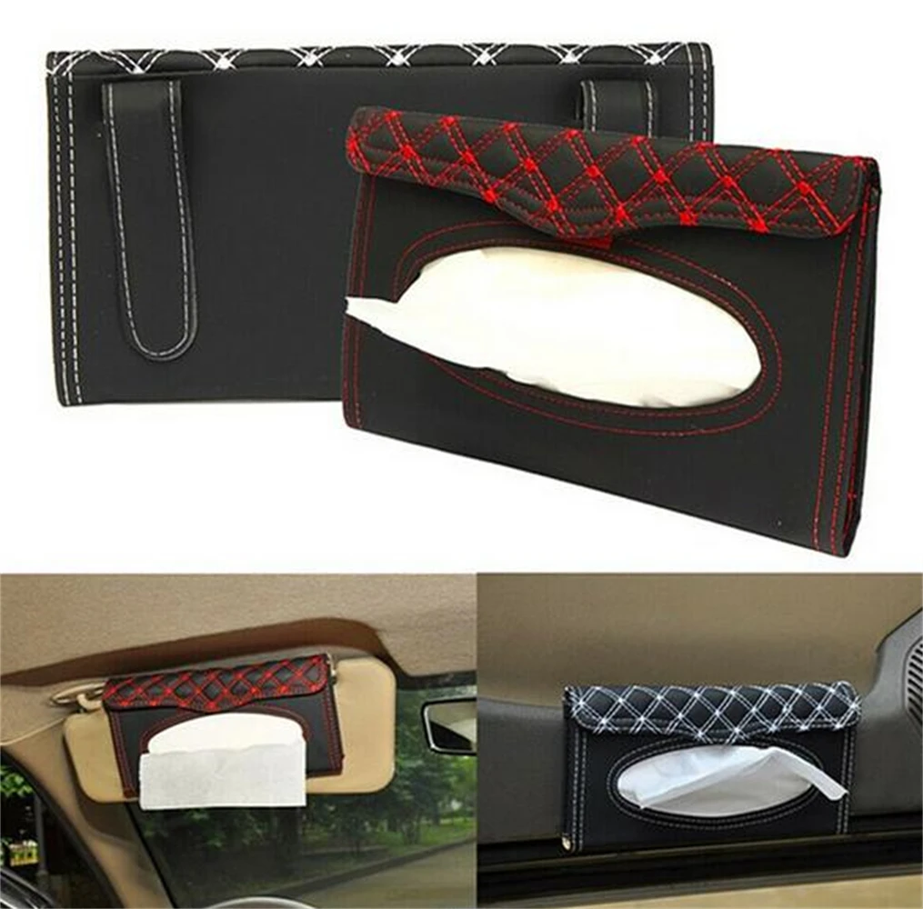 

Red Wine Tissue Case Cover Paper Napkin Holder Box Embroidery Pattern For Car Sun Visor