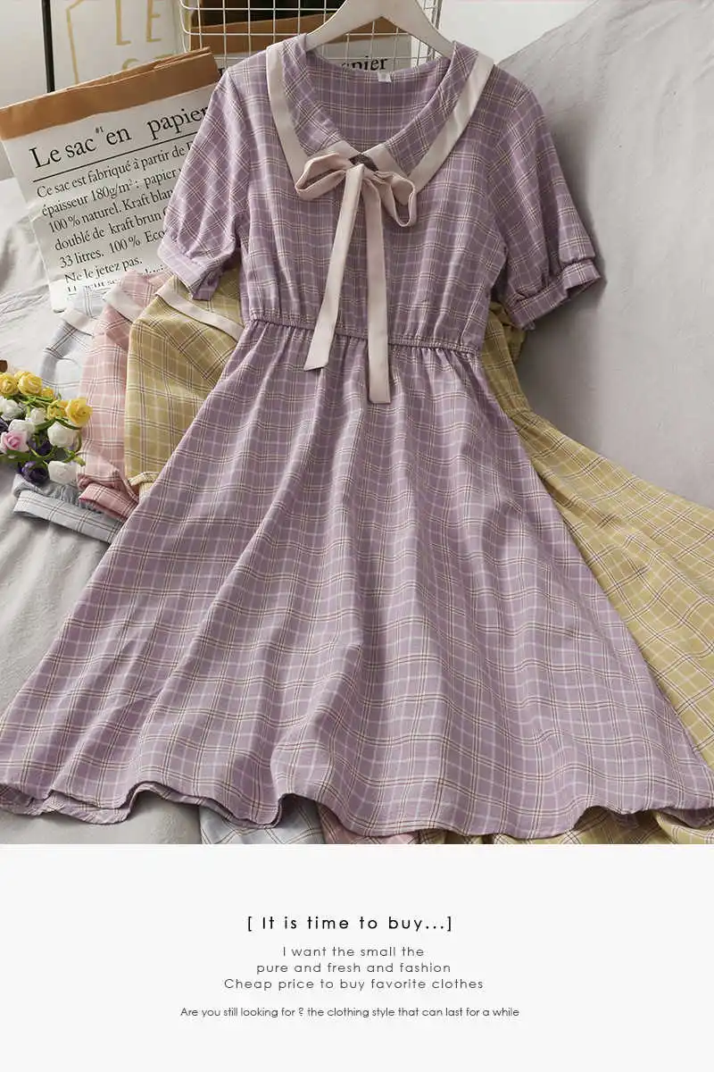 

2021 summer bow tie color matching baby collar Short Sleeve Dress