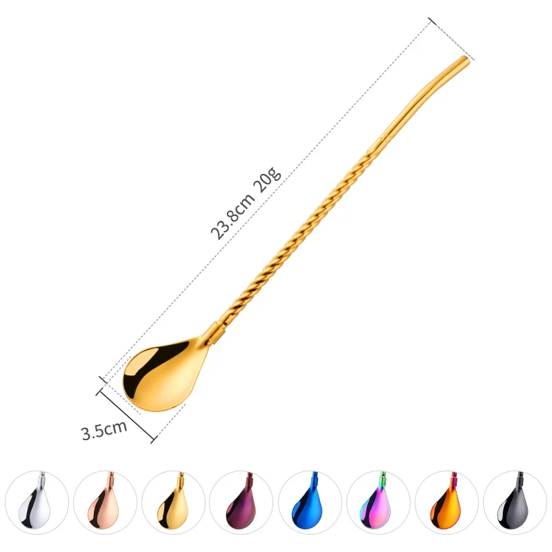 1PC Long Big Twisted Straw Spoon Portable Gold Tea Scoop Reusable Colored Stainless Steel Straws Cocktail Coffee Stirring | Дом и сад
