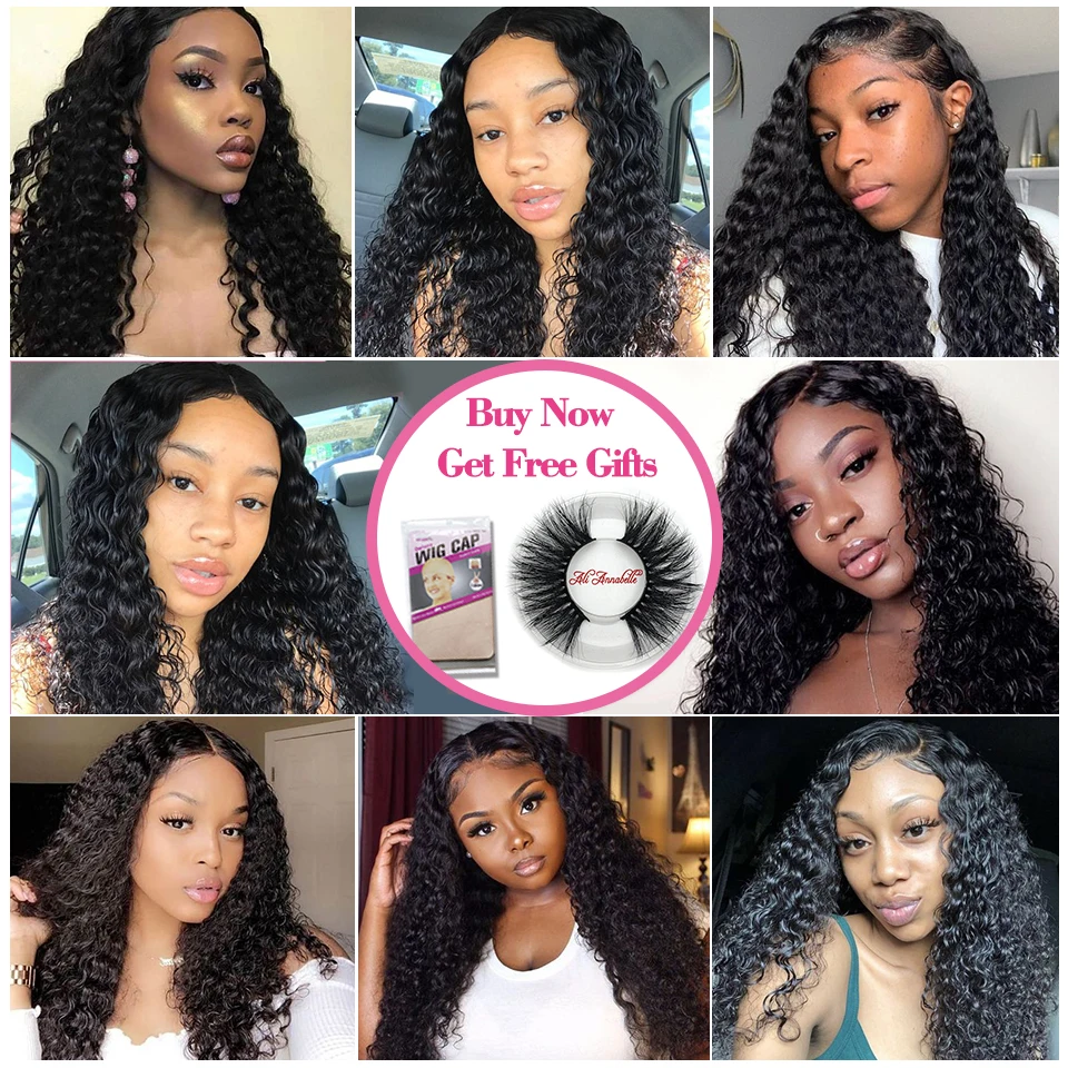 Ali Annabelle Kinky Curly Lace Front Human Hair Wig Pre plucked Natural Hairline 8-26 Inch Pervian Frontal Wigs | Шиньоны и парики