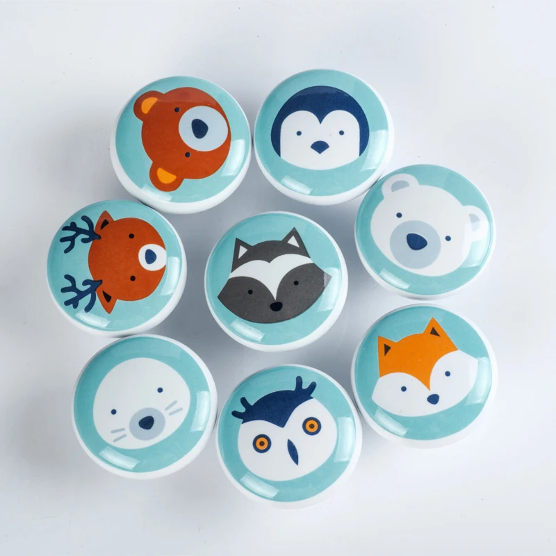 

Ceramic Carton Knob Bear Fox Penguin Children Room Hardware Museum Cabinet Knobs Drawer Knobs for Kids/Children
