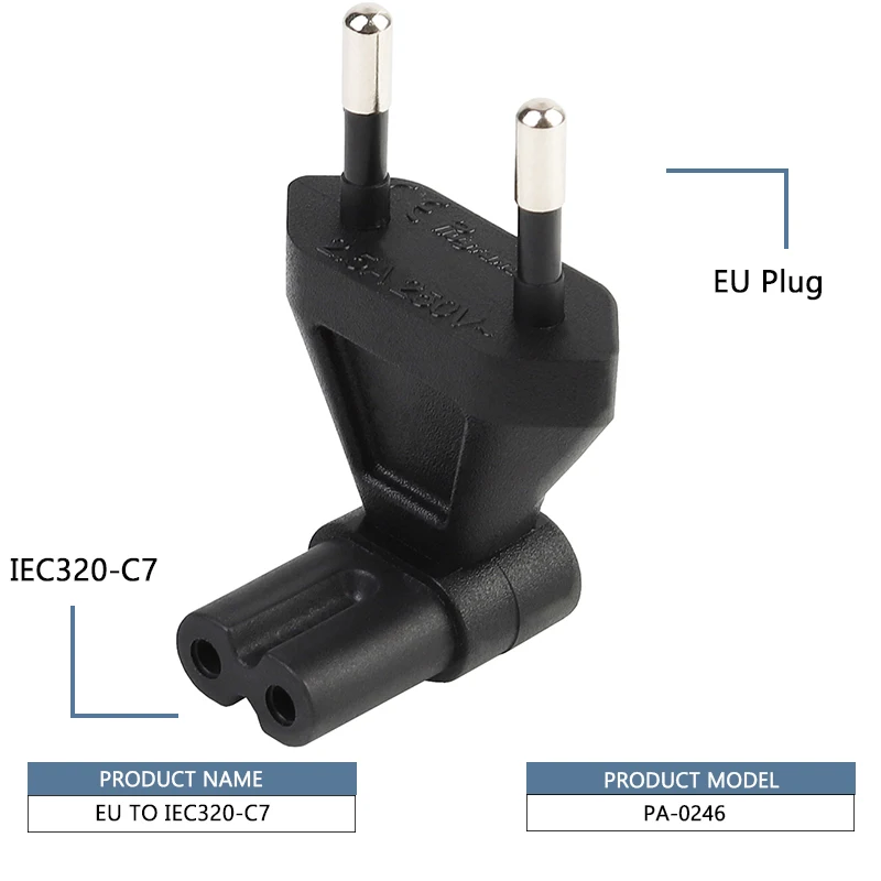 2 контактный ЕС штекерным Iec 320 C7 Женский адаптер переменного тока 2.5A