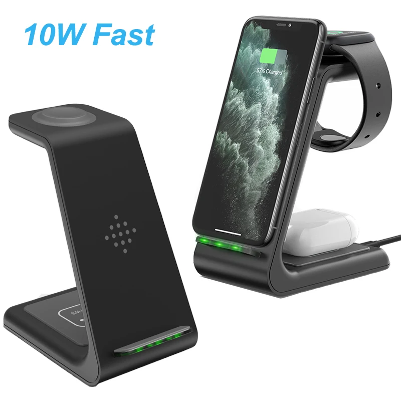 

10W Wireless Charger 3 in 1 For iPhone 12 11 Pro Samsung Note 20 S9 For Apple Watch for Airpods Pro Fast Wireless Charger Stand