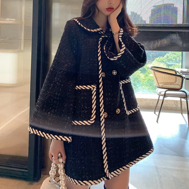 LANMREM 2020 осеннее и зимнее Новое модное черное двубортное длинное толстое