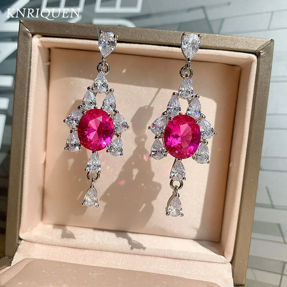 

2021 Trend 925 Sterling SIlver 10*12mm Paraiba Tourmaline Emerald Ruby Lab Diamond Drop Earring Wedding Fine Jewelry for Women