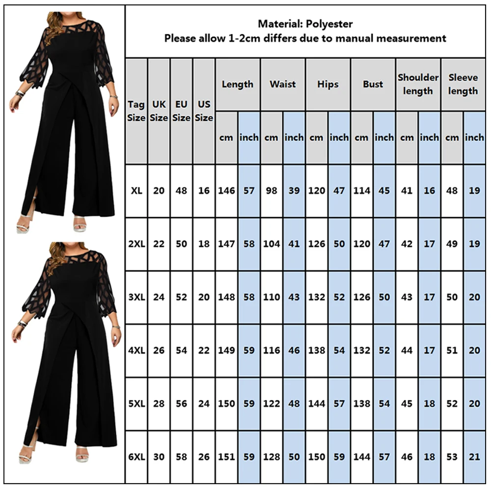 5XL размера плюс элегантный комбинезон для женщин прозрачный рукав Женский