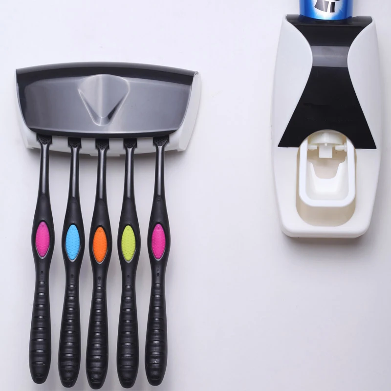 

Fashion Home Bathroom Automatic Toothpaste Dispenser + 5pcs Toothbrush Holder Set Family Set Wall Mount Rack Bath Oral