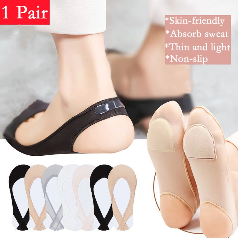 

1pair Invisible Boat Socks Women Summer Silicone Non-slip Socks For High Heels Shoes Ice Silk Thin Half-palm Suspender Foot Care