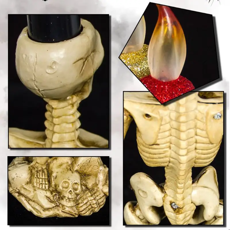 3 беспламенных свечи на батарейках для Хэллоуина Ужасный Череп скелет колонны