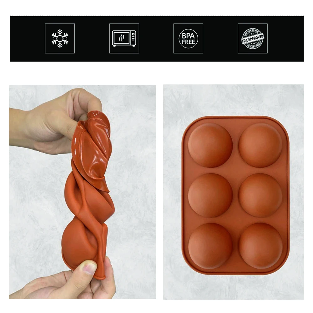 

2PCS Silicone Mold Semi Sphere Mold Cake Mold Chocolate Jelly Dome Mousse Mold Dark Red With 6 Cavity Silicone Mold