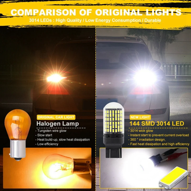 

2X 7440 Canbus Super Bright Error Free LED Bulb T20 W21W 144 SMD for Reverse Tail Turn Signal Light