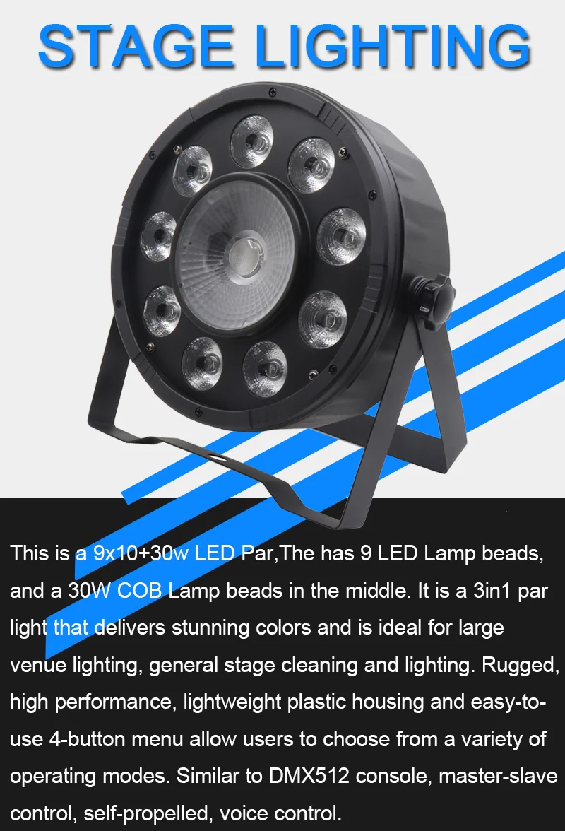 6 шт./лот 9x10 Вт 30 Вт COB RGB 3в1 Par Light 9*10 Вт+ 30 Вт Led DMX512 управление диско свадебное сценическое освещение