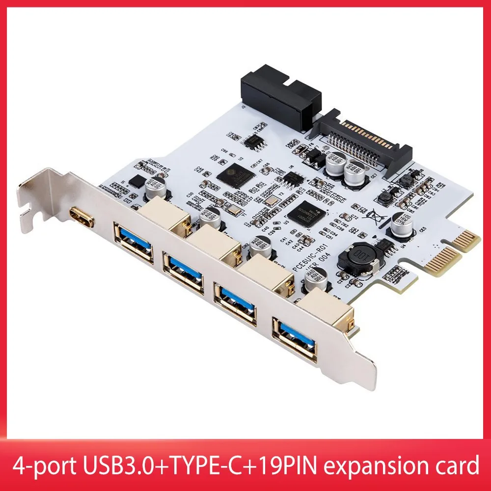 

Dual Core NEC Gen3 PCIE to USB Port Expansion Card 19Pin PCI-Express to 5*USB3.0+1*Type-C Port Adapter Card for PC Add On Card