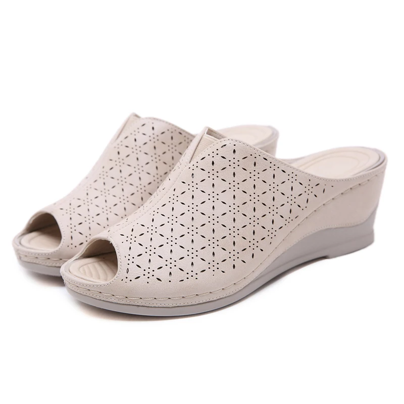 Новое поступление 2021 женская обувь на танкетке Шлепанцы без задника с открытыми