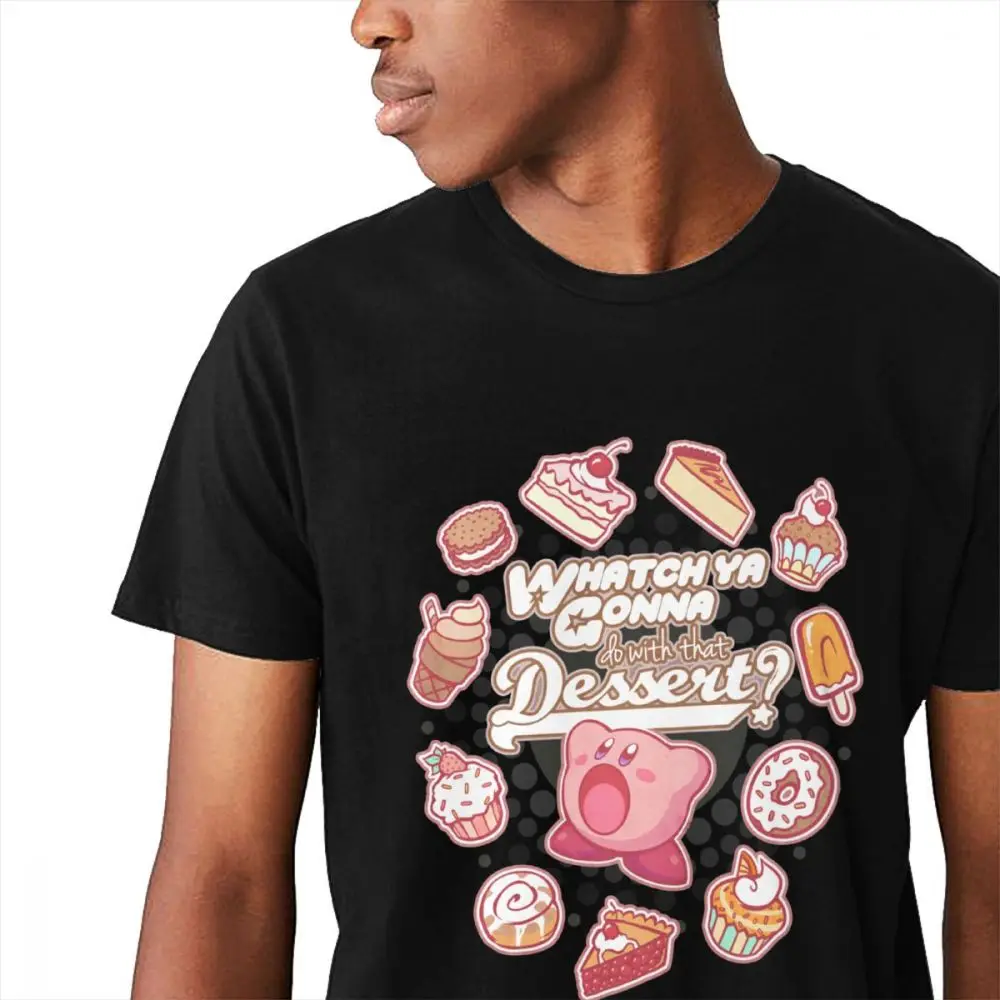 Футболка унисекс Kirby Whatch будет делать с десертом качество хлопка с круглым воротником для отдыха мультфильм дизайн La Camiseta