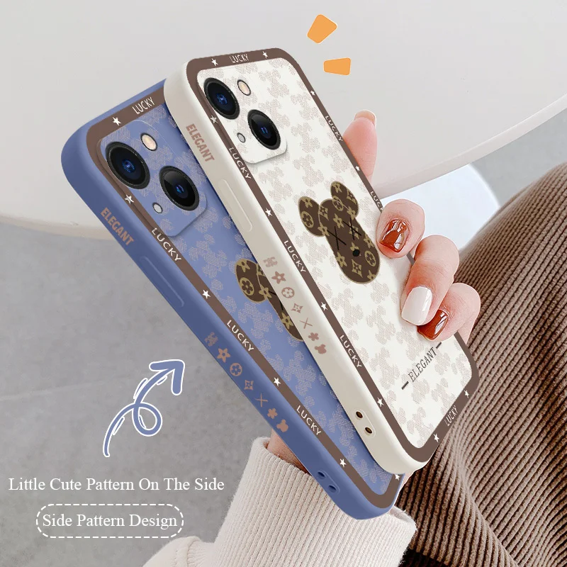 

Ins Bear Liquid Silicone Soft Case For iPhone 13 12 Pro Max Mini 11 Pro Max X XR XS MAX SE2020 8 7 Plus 6 6S Plus Phone Cover